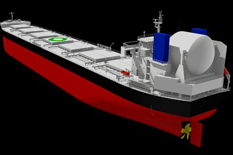 The design for the KAMSARMAX GF draws on Tsuneishi's efficient Wide Kamsarmax design (credit: Tsuneishi Shipbuilding)